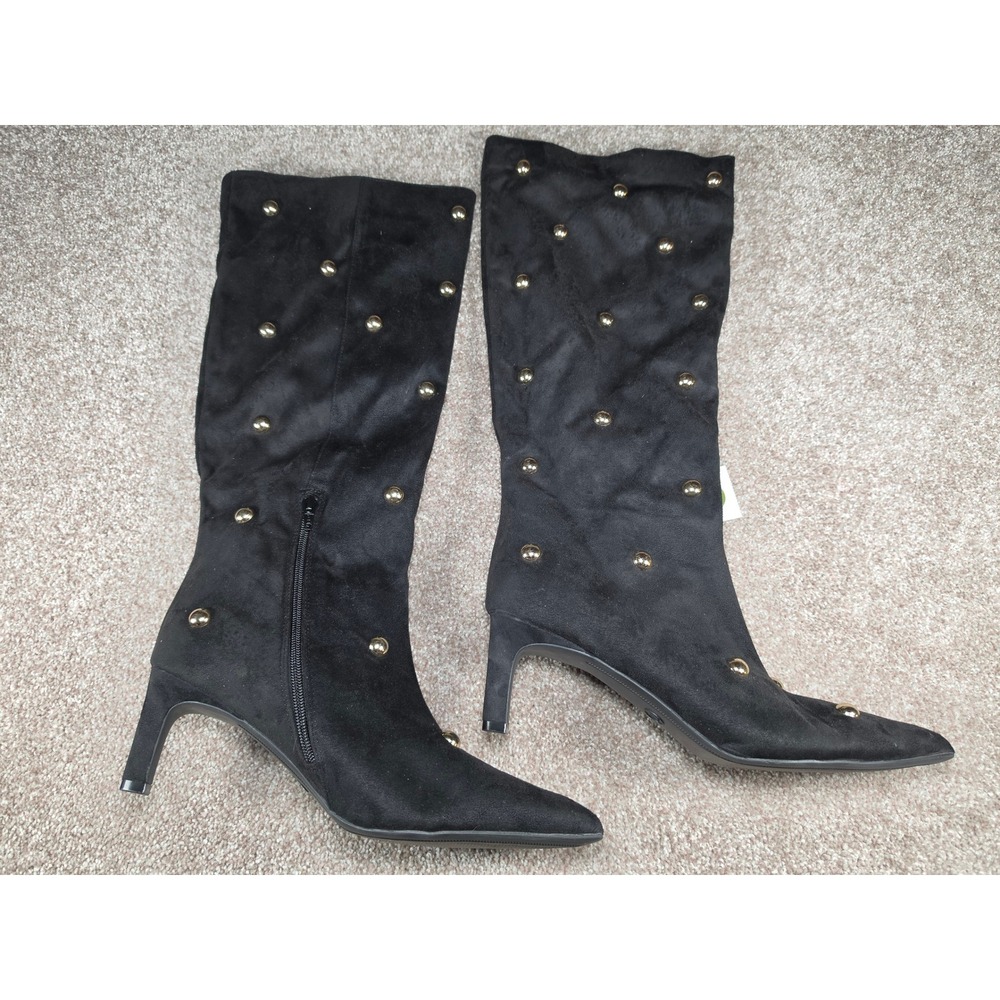 A New Day Black Faux Suede Studded Pointed Toe Kitten Heel Boots Size 11 - Picture 6 of 7